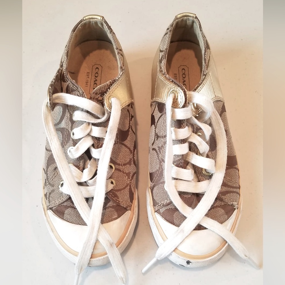 Gold and brown Coach Sneaker, Size 5B